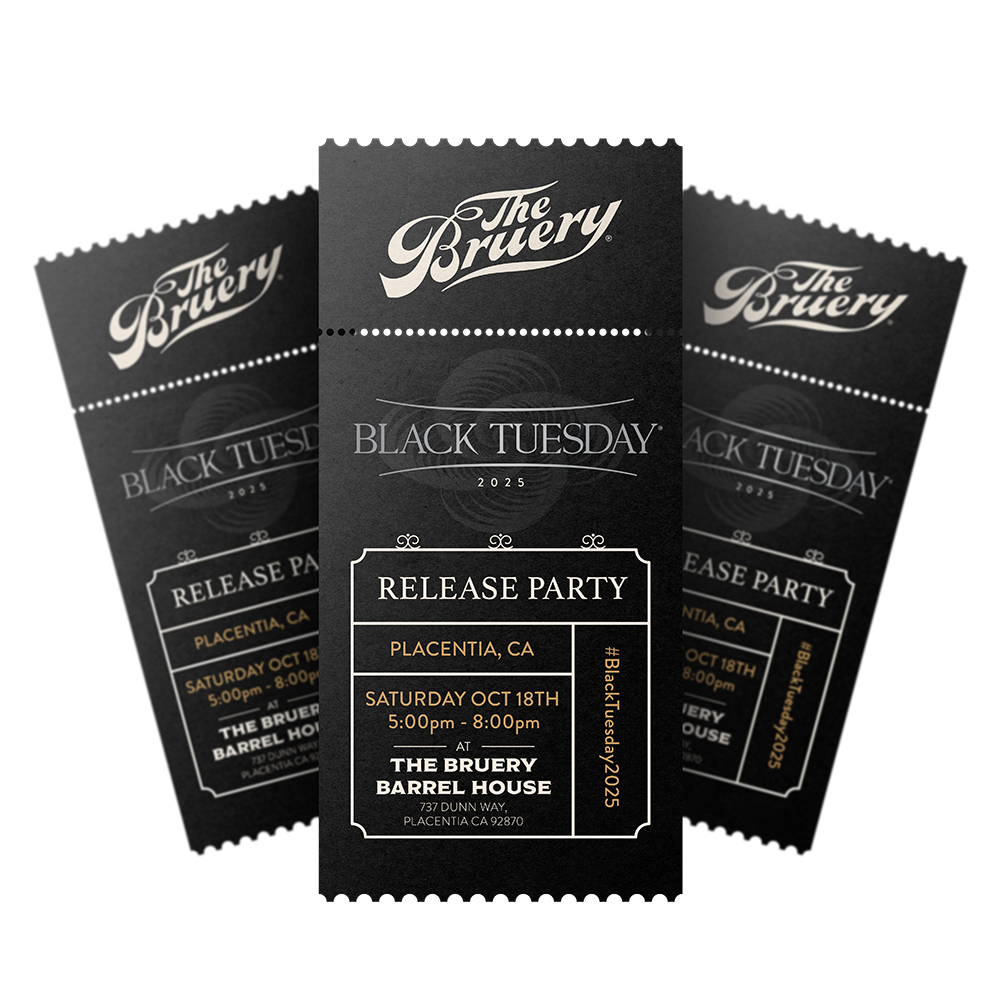 Three black event tickets for 'The Bruery Black Tuesday Release Party