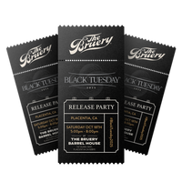 Three black event tickets for 'The Bruery Black Tuesday Release Party