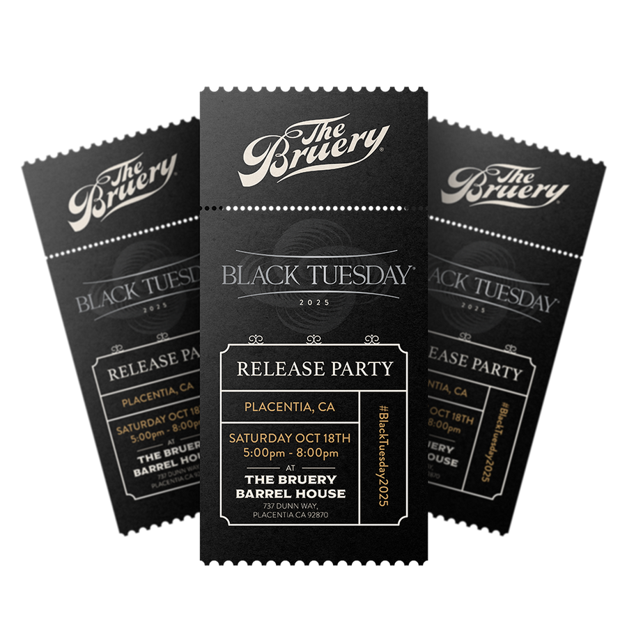 Three black event tickets for 'The Bruery Black Tuesday Release Party